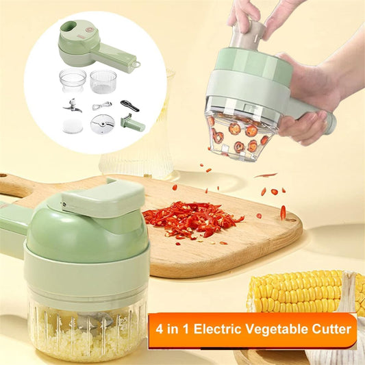 4-in-1 Electric Handheld Vegetable Cutter Set | Portable Multifunction Electric Food Chopper, Vegetable Slicer & Fruit Cutter for Kitchen Use