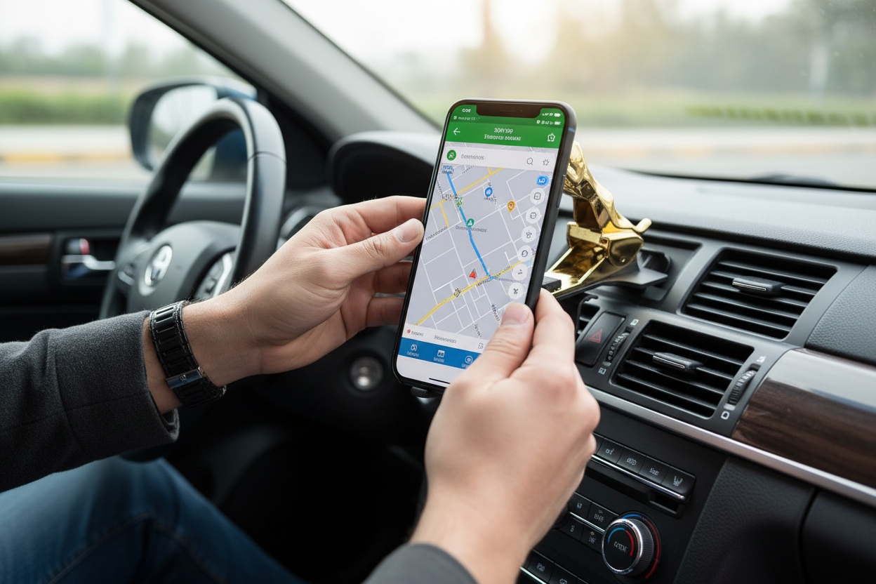 Hand adjusting smartphone angle on car mount