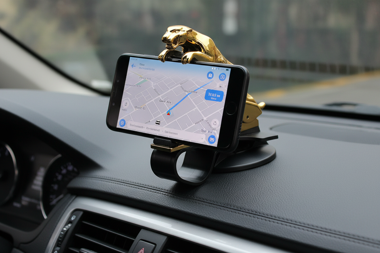 Car phone holder mounted on dashboard with 360 rotation
